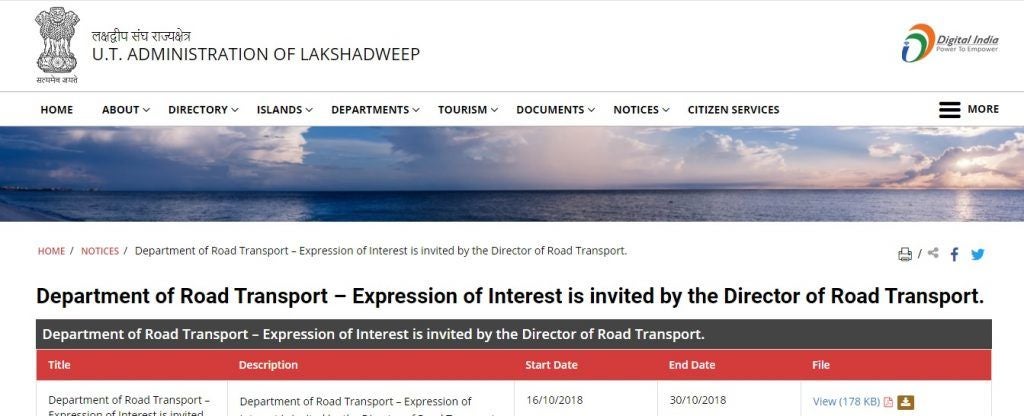 Visit the website for the Transport Department of Lakshadweep.