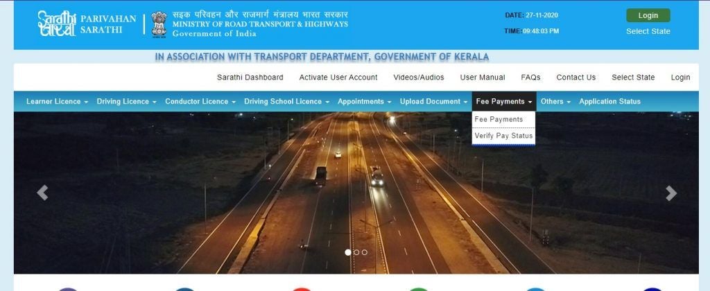 Step 4: Click on the “Select State Name” tab and choose Kerala.

Step 5: Hover above the “Fee Payment” tab.