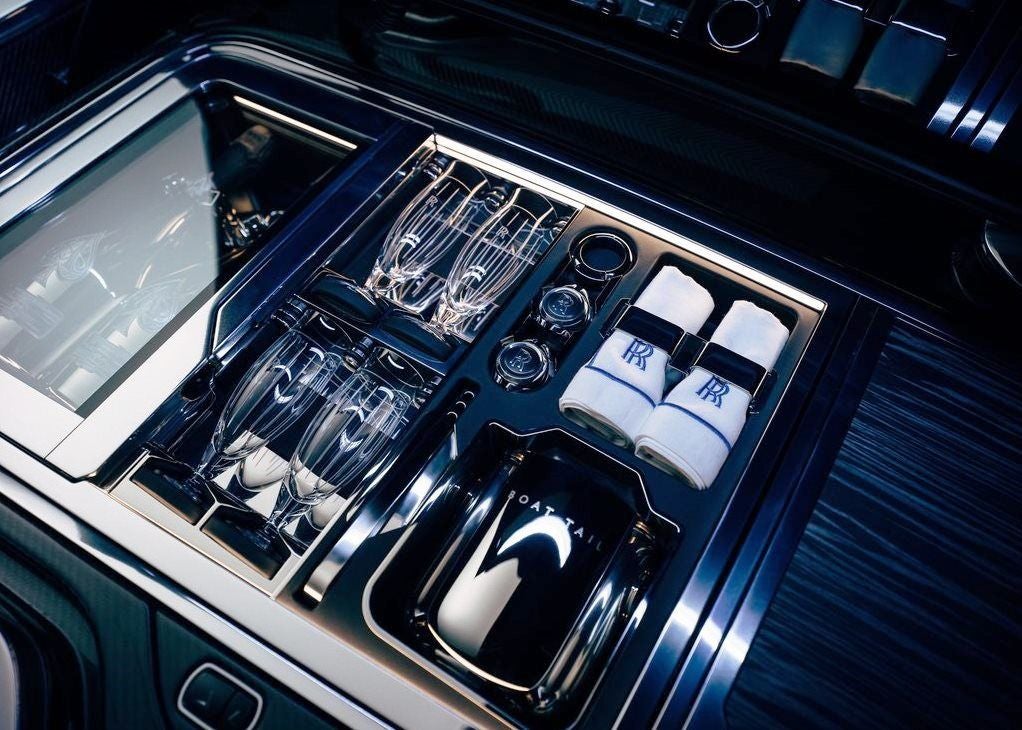 Rolls-Royce Boat Tail refrigerator and silverware
