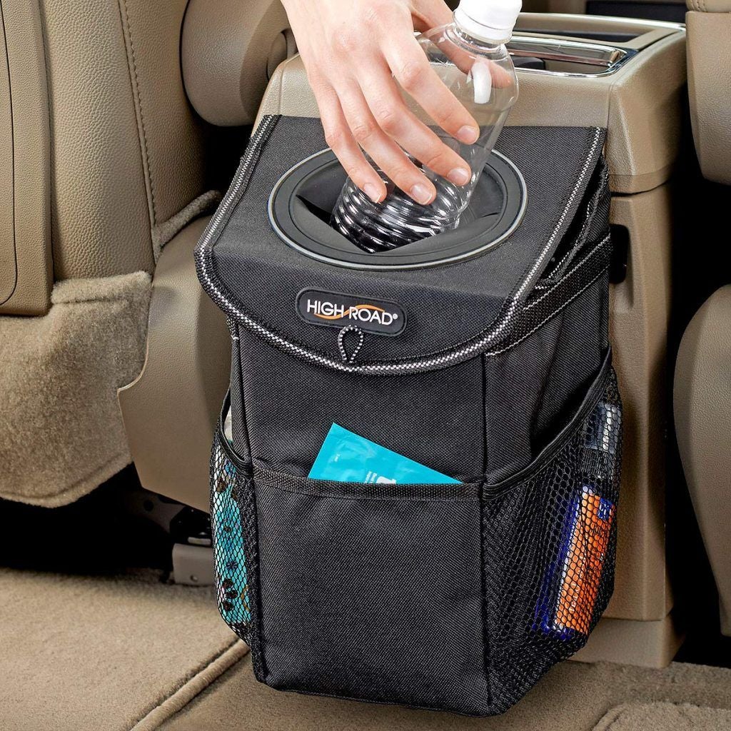 Car Trash Can With Lid and Storage Pockets